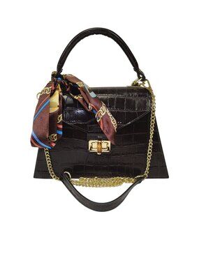 Charlie Leather Espresso Brown Croc Small/Medium Handbag/Shoulder/Crossbody-NWOT